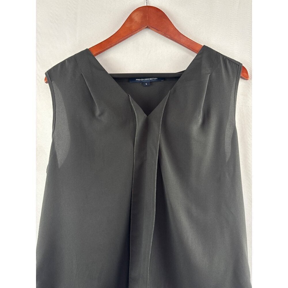 French Connection Womens V-Neck Sleeveless Blouse Black L
